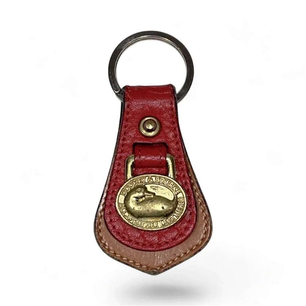 Vintage Dooney & Bourke Red and Brown Leather Key Fob